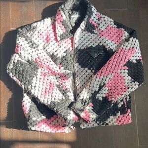 Men’s Fashion Nova Chunky Knit Jacket in Pink, Black, and White